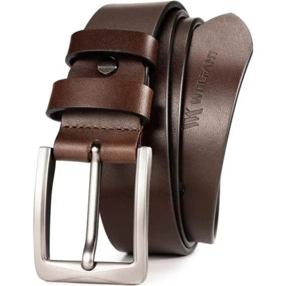 Men's Full Grain Leather Belt,100% Italian Real Solid Leather, Coffee - Picture 1 of 7